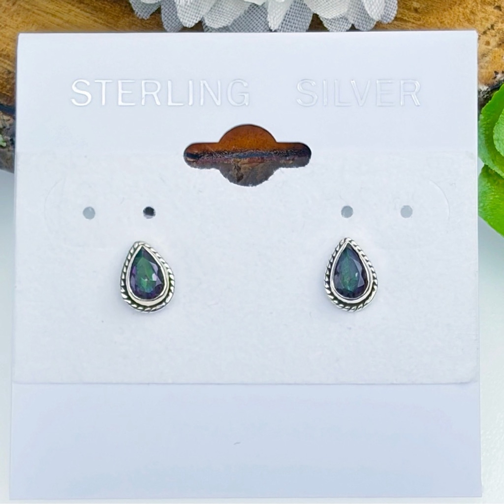 Mystic Topaz Earrings Pure Sterling Silver 925 Green Purple Gemstone Stud Post - Picture 4 of 12